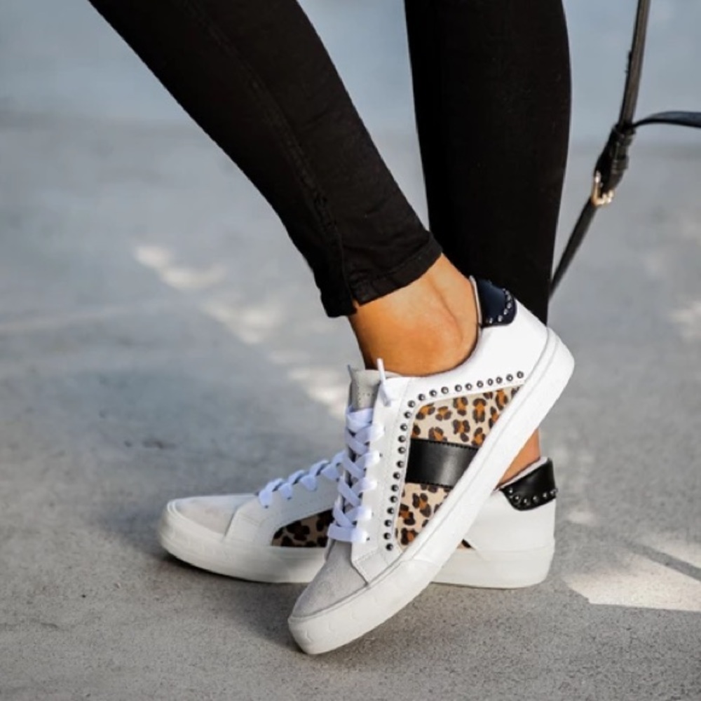 Vici cheetah studded white sneakers